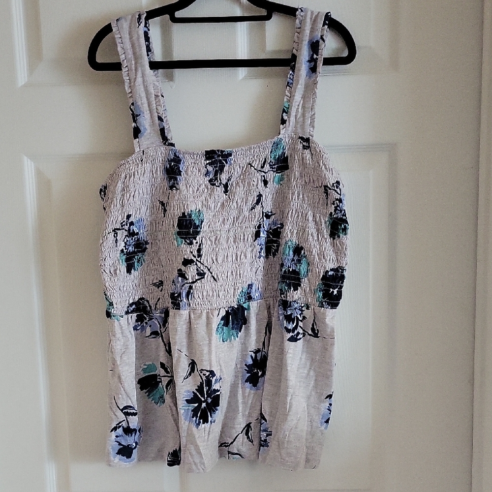 Maurices White and Blue Smocked Peplum Tank Top